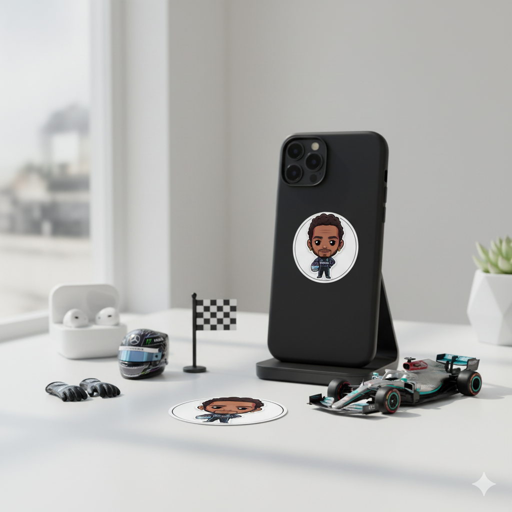 Lewis Hamilton Chibi - F1 Mobile Phone Sticker - Image 3